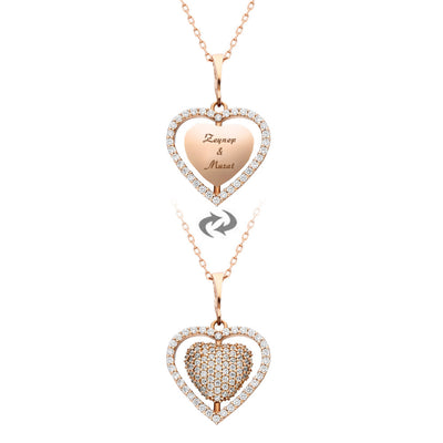 Women's Personalized Zircon Gemmed Rose Plated 925 Carat Silver Necklace