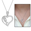 Women's Zircon Gemmed Rose & Heart Pendant 925 Carat Silver Necklace