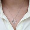 Women's Zircon Gemmed Rose & Heart Pendant 925 Carat Silver Necklace