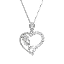 Load image into Gallery viewer, Women's Zircon Gemmed Rose &amp; Heart Pendant 925 Carat Silver Necklace
